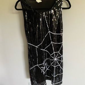 Halloween black sequins spider print dress